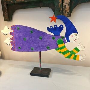 Judie Bomberger Metal Art Sculpture Cirque du Soleil Jester Signed Folk Art 1998